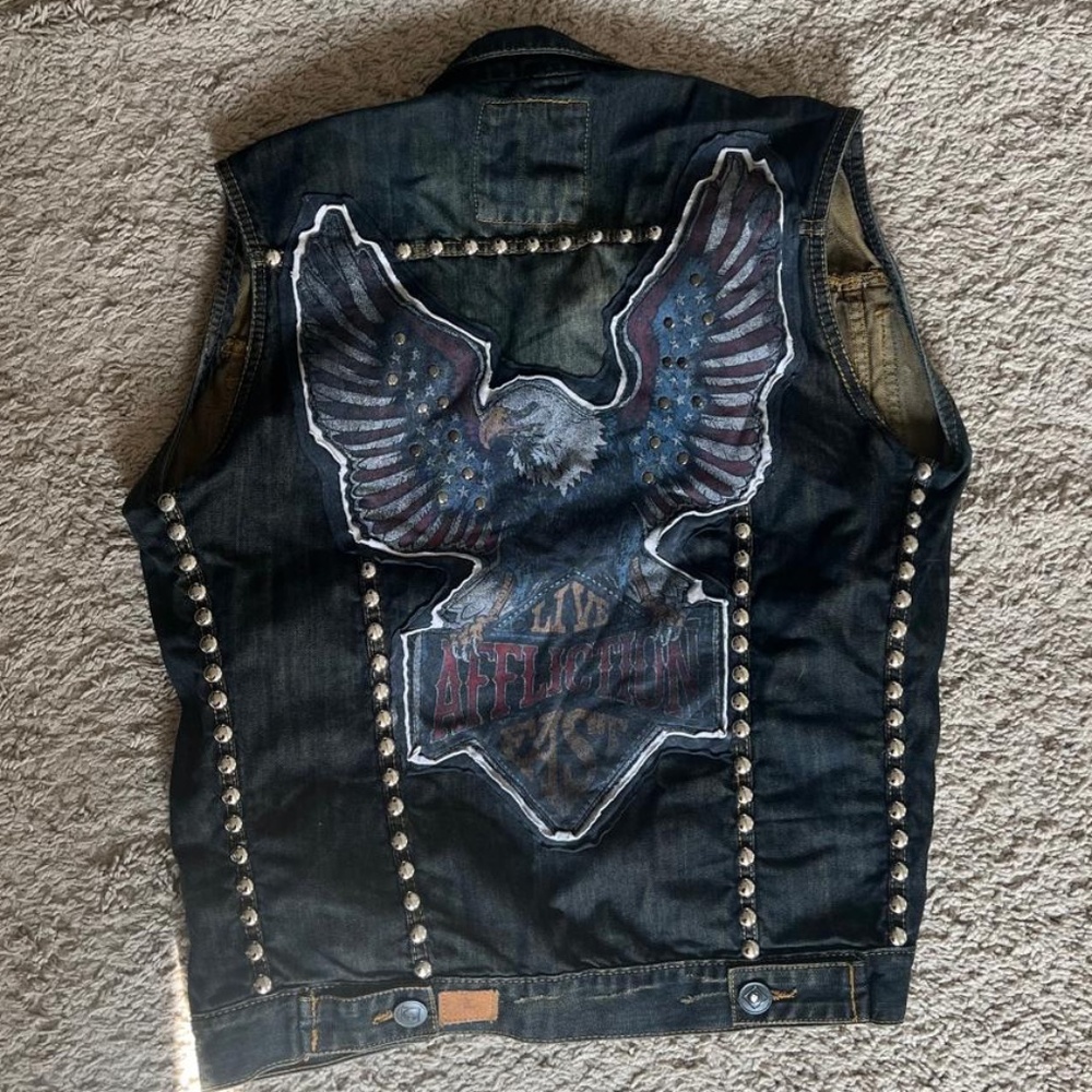 Custom made denim vest with studs and decoration - Picture 2 of 2